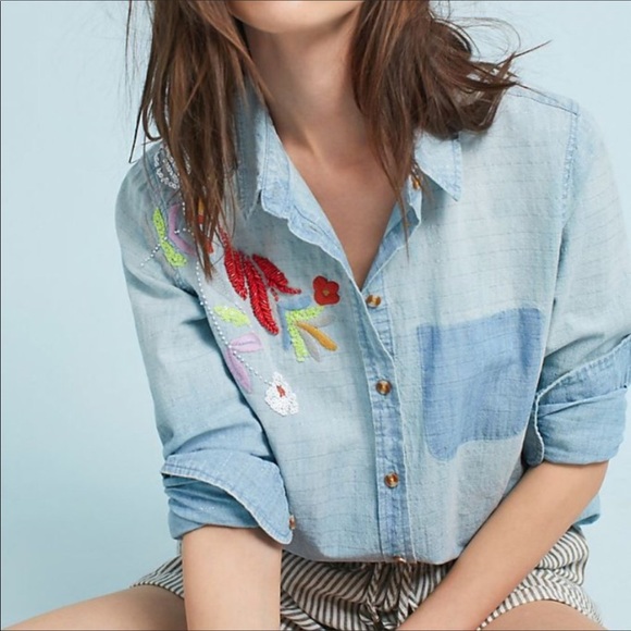 Madewell Tops - Anthro Maeve Boise Embroidered Chambray Shirt